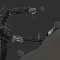 Futuristic Massive Metallic Ring Structure Surrounded By Asteroids In Dark Space