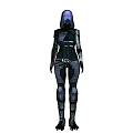 Futuristic Sci-Fi Game Character In Armored Suit With Blue Glowing Head Purple Sky And Vehicle