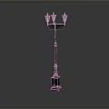 Classic Traditional Street Lamp Design With Ornate Base Decorative Pole And Multiple Lanterns