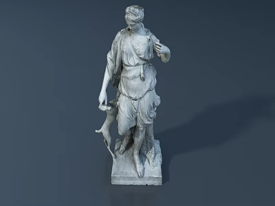 Detailed Classical Female Sculpture Carving With Draped Clothing And Pedestal Base 3d model