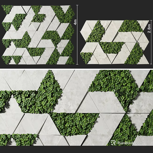 Geometric Green Wall Design With White Panels And Lush Plants 3d model 