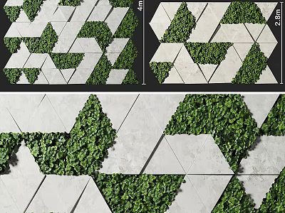 Geometric Green Wall Design With White Panels And Lush Plants 3d model