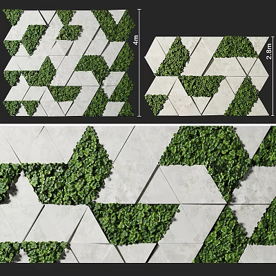 Geometric Green Wall Design With White Panels And Lush Plants 3d model