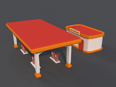 Coffee Shop Furniture Set With Red Tabletop White Legs And Counter 3d model