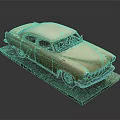 Vintage Golden Model Car With Classic Design Rounded Body On Display Stand