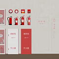 Red Wall Mounted Fire Safety Equipment With Extinguishers Cabinets And Signs