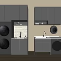 Modern Home Balcony Design with Built-in Gray Cabinets Washing Machines and Sinks