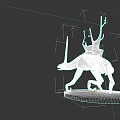 Detailed 3D Fantasy Creature Model With Back Structures On Green Base
