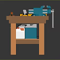 Functional Workbench with Clamp Tools Tape Measure Wooden Top and Storage Shelf