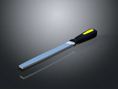 Professional Hardware File Tool With Black Yellow Handle And Metal Blade 3d model