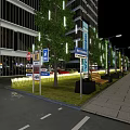 Modern Urban Photo Spot With High Rise Buildings Circular Sign And Street Lights