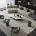 Stylish Modern Sofa Coffee Table Set With Light Gray Cushions And Marble Top 3d model