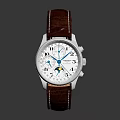 Classic Leather Strap Watch With Stainless Steel Case And Silver Moon Phase Dial 3d model