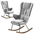 Light Gray Leisure Rocking Chair With Button Tufted Backrest Wooden Base And Metal Legs