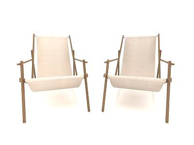 Two Modern Lounge Chairs With Wooden Frame And Beige Fabric Design 3d model