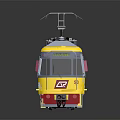 Long White Train With Yellow And Red Accents On Dark Background Showing Reflection