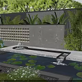 Tranquil Courtyard Garden Design With Lush Greenery Stone Pathways Outdoor Dining Set And Lotus Pond