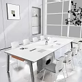 Modern White Conference Table With White Chairs Green Plant Office Supplies Bright Room Blinds
