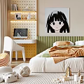 Modern Kids Room Interior Design With Comfortable Bed Study Desk Decorative Art And Storage Cabinets