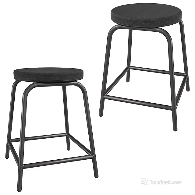 Modern Stylish Bar Stools With Black Upholstered Seat And Metal Frame For Kitchen Island 3d model 