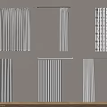 Various Style Curtains Display On Beige Wall With Metal Rods And Wooden Floor