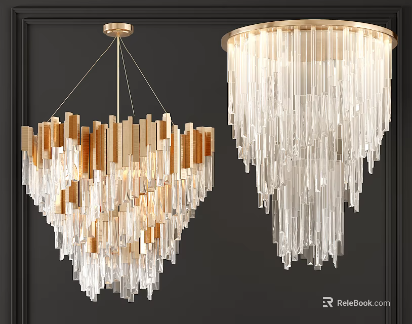 Modern Crystal Chandeliers With Gold Accents And Transparent Hanging Design 3d model 