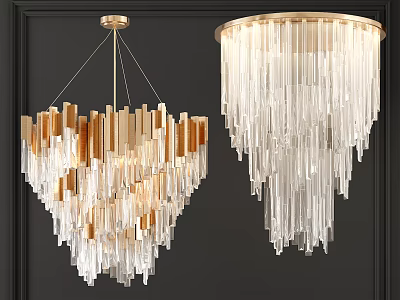 Modern Crystal Chandeliers With Gold Accents And Transparent Hanging Design 3d model