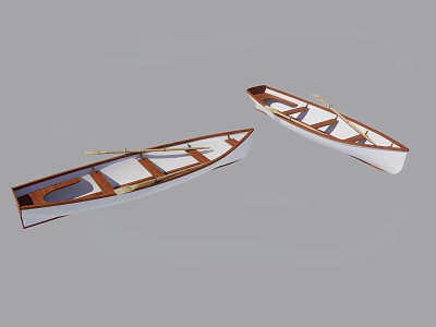 Two Traditional Wooden Boats with Classic Hull Design and Wooden Rowing Oars 3d model