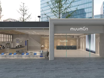 Modern muuumun Store Exterior With Glass Front And Interior Seating Area 3d model