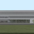 Modern Industrial Factory Building With Large Glass Facade Spacious Exterior And Front Lawn Area