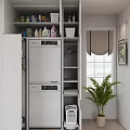 White Kitchen Cabinetry With Built in Appliances Open Shelves And Organized Storage Supplies