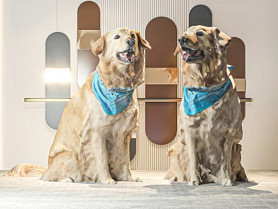 Two Reptiles With Blue Bandanas Sitting In Modern Geometric Interior 3d model