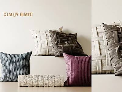 Textured Decorative Pillows In Gray Purple Blue Woven And Velvet Fabric For Sofa 3d model