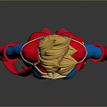 3D Superhero Character Model With Blue Red Costume Golden Hair And Red Belt Design