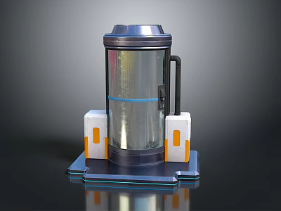 Modern Silver Metal Container With Blue Orange Base And Reflective Surface 3d model