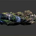 Natural Garden Landscape Featuring Waterfall Rocks Green Vegetation And Small Pond