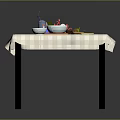 Dining Table With Checkered Tablecloth Bowl Of Food Chopsticks And Cup