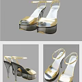 Gold Metallic Platform High Heel Shoes With Clear Ankle Strap And Thick Sole 3d model