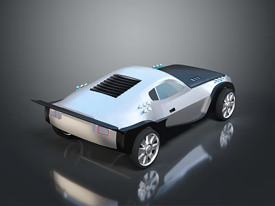 Futuristic Silver And Black Car Design With Streamlined Body And Alloy Wheels 3d model