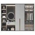 Modern Wardrobe Interior Design With Round Mirror Shelves And Clothes Storage 3d model