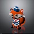 Cute Cartoon Fox Character With Orange Body Blue White Hat Striped Shirt Green Eyes