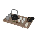 Ceramic Tea Set With Teapot Cups And Caddy On Wooden Tray For Home Tea Time