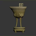 Traditional Carved Sculpture With Three Legs Handle Round Base And Decorative Patterns