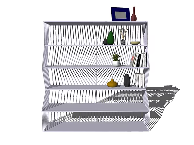 Modern White Geometric Shelving Unit With Decorative Items Books And Plants 3d model