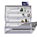 Modern White Geometric Shelving Unit With Decorative Items Books And Plants
