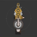 Yellow Wheeled Heavy Rifle With Wooden Components And Metallic Finish