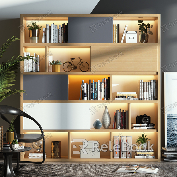 Modern bookcase bookcase decoration combination model