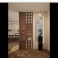 New Chinese Style Middle Ancient Style Solid Wood Shape Partition Diamond Glass Arc Entrance Partition Porch 3d model