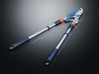 Heavy Duty Long Handled Lopper Hardware Tool with Silver Black Handle and Orange Accents 3d model