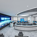 Modern Monitoring Room With Smart Security Command Screens Control Desks And Office Chairs